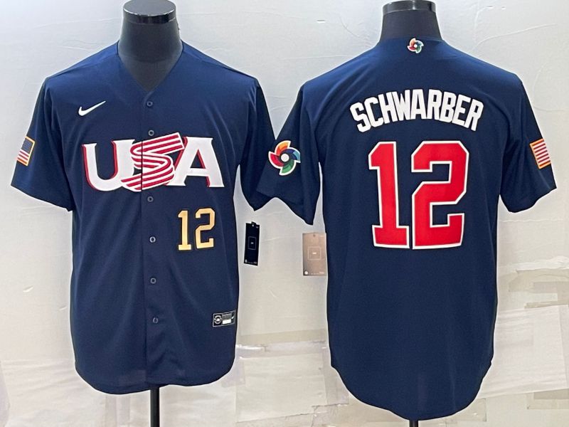 Men 2023 World Cub USA #12 Schwarber Blue Nike MLB Jersey5->more jerseys->MLB Jersey